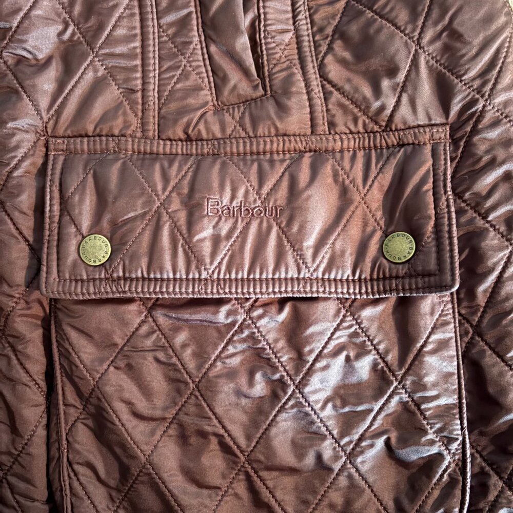 Barbour Quilted Maroon Brown Jacket with Corduroy Collar - Picture 6 of 6